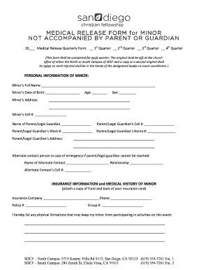 Fillable Online MEDICAL RELEASE FORM for MINOR Fax Email Print - pdfFiller