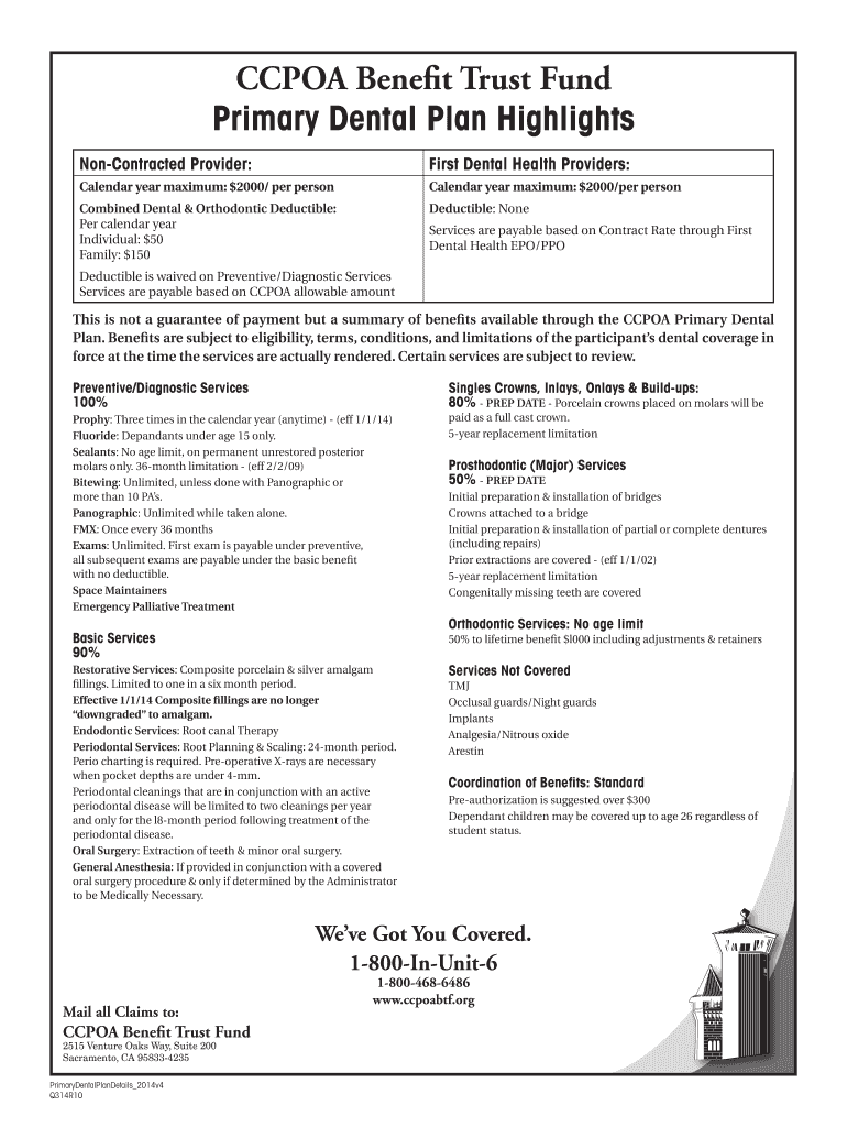 Fillable Online Primary Dental Plan Highlights Fax Email Print pdfFiller