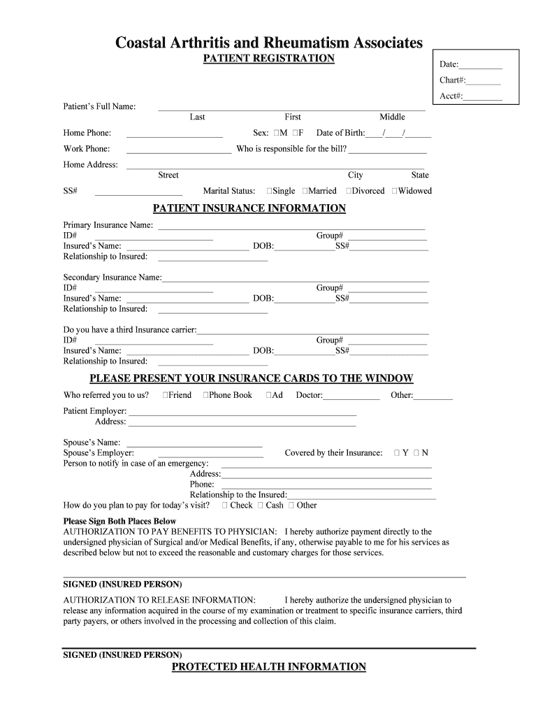 Fillable Online Coastal Arthritis and Rheumatism Associates Fax Email