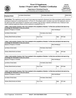 2016 USCIS Form I-9 Supplement Fill Online, Printable, Fillable, Blank