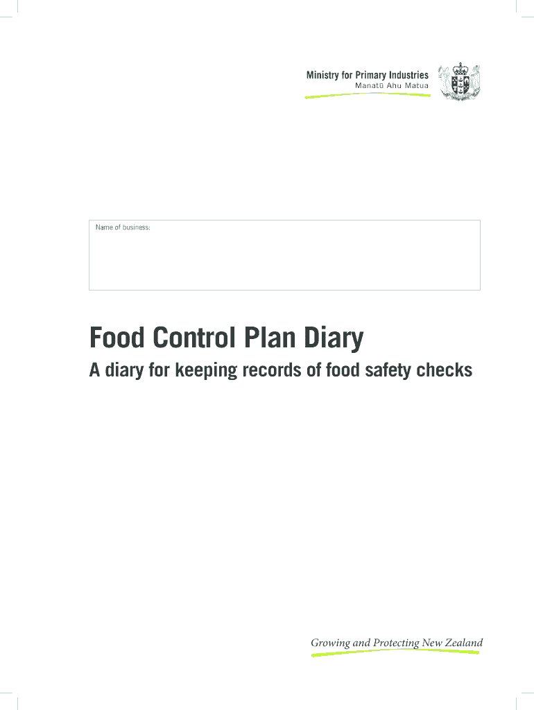 Fillable Online Food Control Plan Diary Fax Email Print pdfFiller