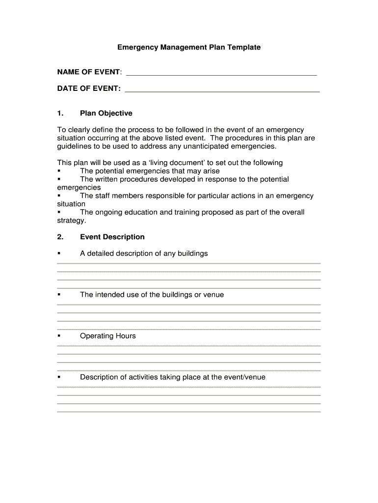 Fillable Online Emergency Management Plan Template Fax Email Print