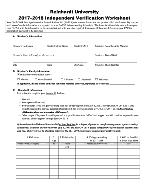 Fillable Online 20172018 Independent Verification Worksheet Fax Email