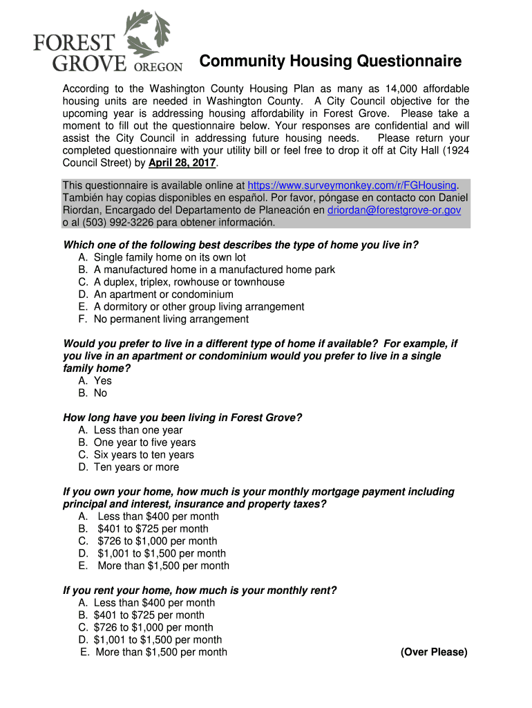 Fillable Online Community Housing Questionnaire Fax Email Print pdfFiller