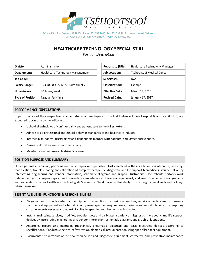 Fillable Online A FACILITY OF FORT DEFIANCE INDIAN HOSPITAL BOARD, INC