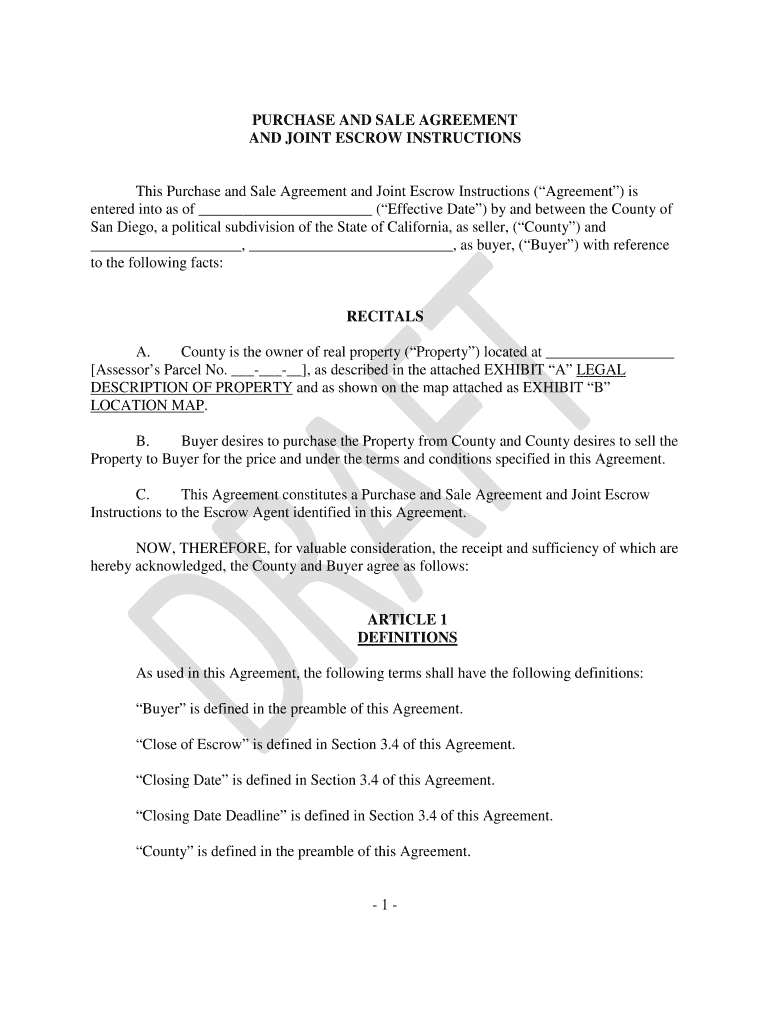 Fillable Online This Purchase and Sale Agreement and Joint Escrow