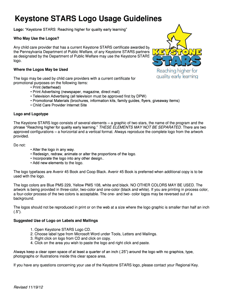 Fillable Online Keystone STARS Logo Usage Guidelines Fax Email Print