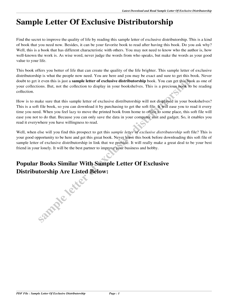 Fillable Online Latest Download and Read Sample Letter Of Exclusive Distributorship Fax Email