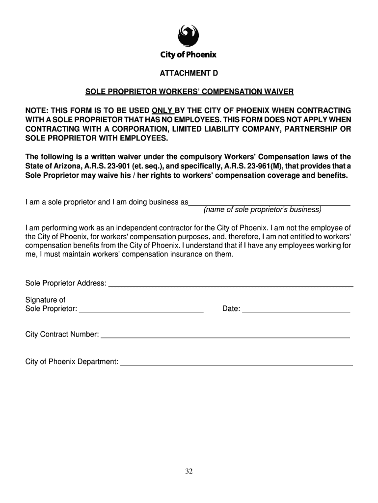 Fillable Online SOLE PROPRIETOR WORKERS COMPENSATION WAIVER Fax Email