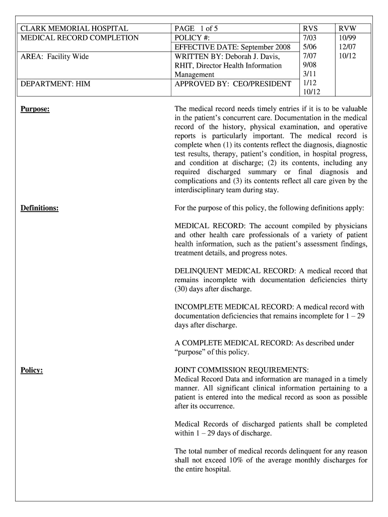 Fillable Online MEDICAL RECORD COMPLETION Fax Email Print pdfFiller