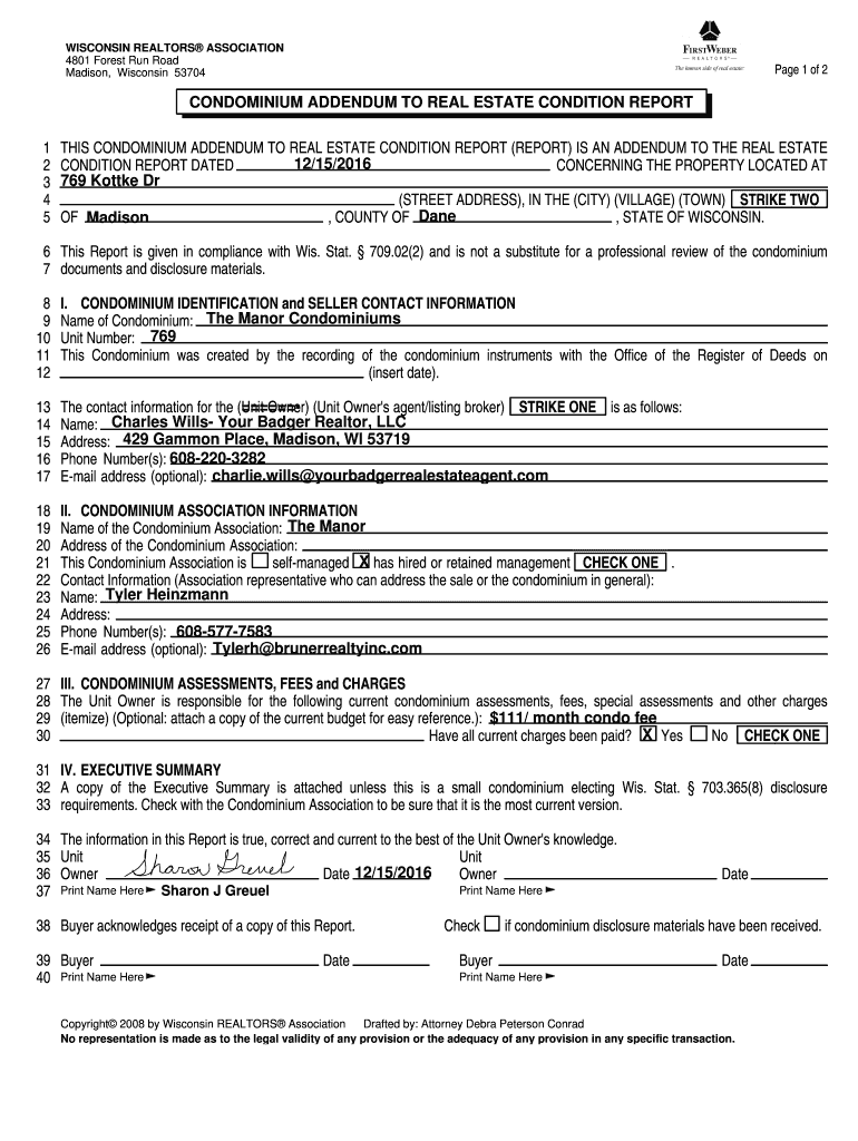 Fillable Online CONDITION REPORT DATED Fax Email Print pdfFiller