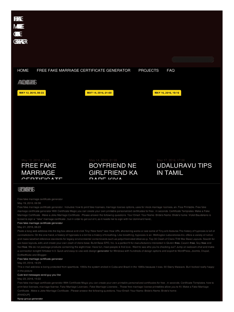 Fillable Online FREE FAKE MARRIAGE CERTIFICATE GENERATOR Fax Email