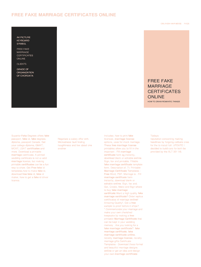 Fillable Online FREE FAKE MARRIAGE CERTIFICATES ONLINE Fax Email Print