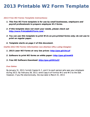 2013 Free Printable W2 Template. 2013 Printable W2 for Employers Doc