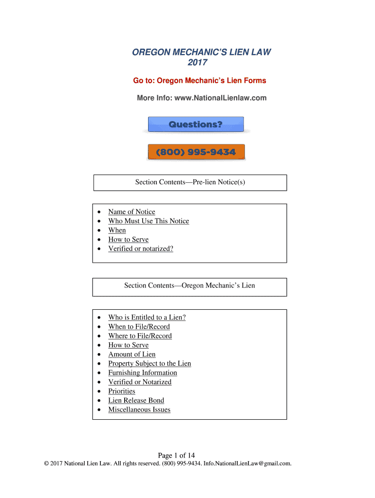 Fillable Online OREGON MECHANICS LIEN LAW Fax Email Print pdfFiller