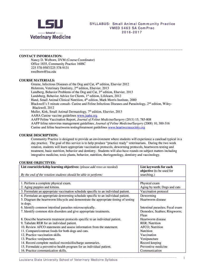 Fillable Online SYLLABUS Small Animal Community Practice Fax Email