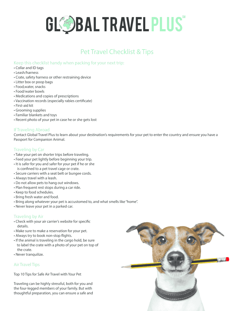 Fillable Online Pet Travel Checklist & Tips Fax Email Print pdfFiller