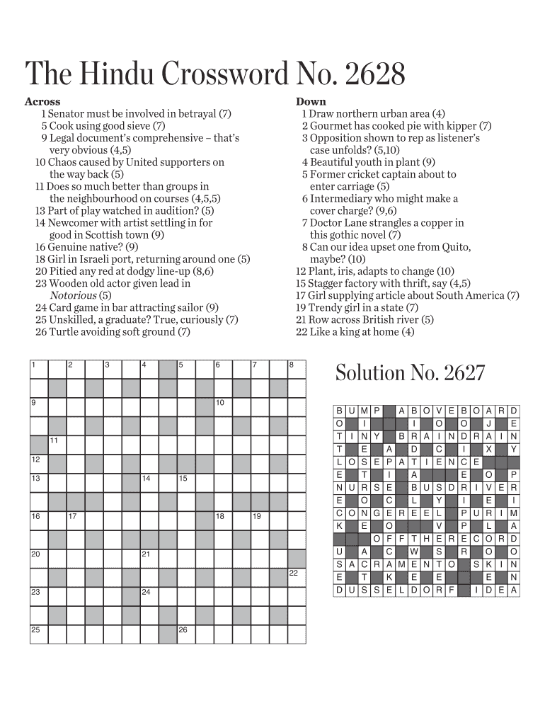 Fillable Online The Hindu Crossword No Fax Email Print pdfFiller
