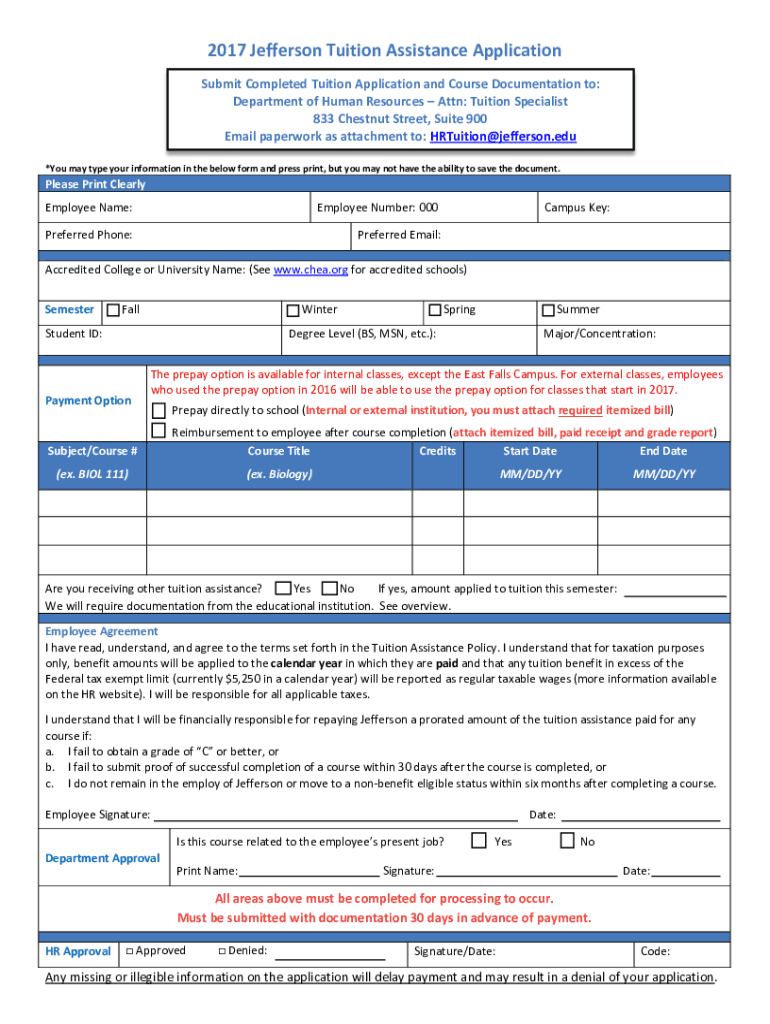 Jefferson tuition reimbursement Fill out & sign online DocHub