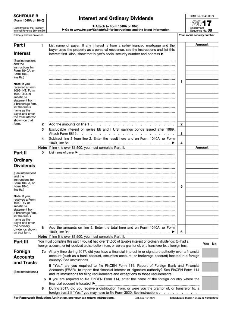 2017 Form IRS 1040 - Schedule B Fill Online, Printable, Fillable, Blank