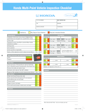 Honda Multi-Point Vehicle Inspection Checklist - Blank Fillable