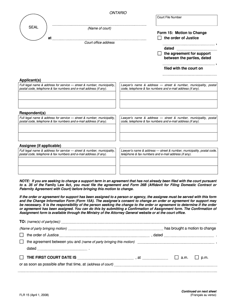 Form 15 Motion To Change Fill Online, Printable, Fillable, Blank