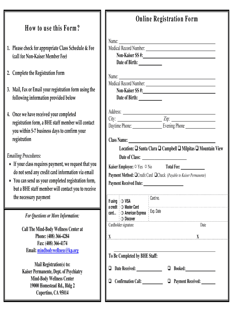 Fillable Online mydoctor kaiserpermanente Registration My Doctor Online Kaiser Permanente