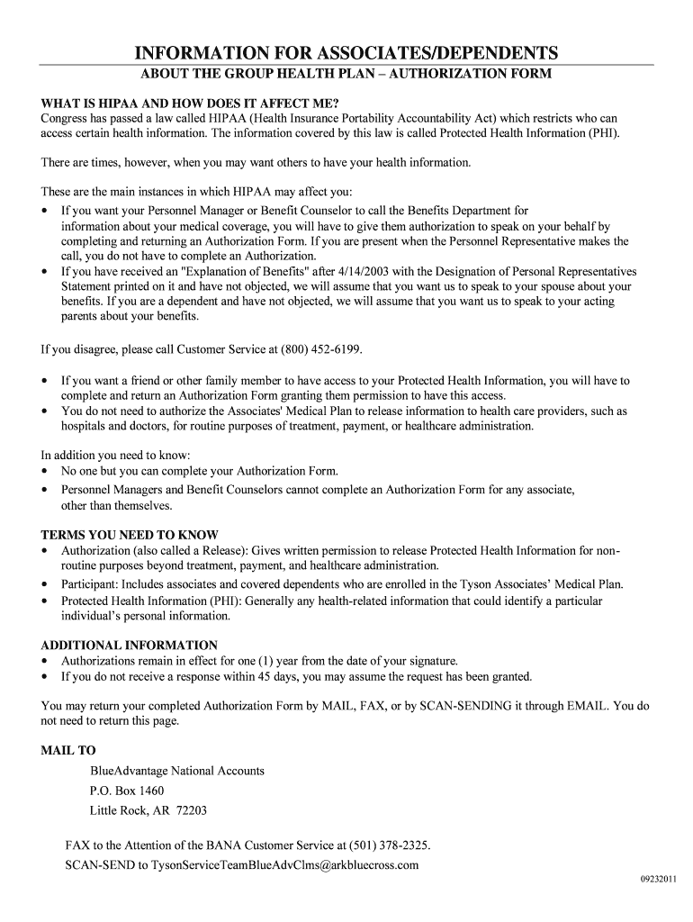 Fillable Online HIPPA Authorization Form BlueAdvantage Administrators
