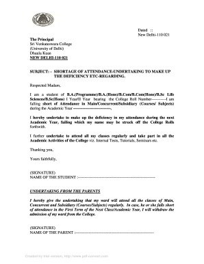 Fillable sample letter of non attendance college - Edit ...