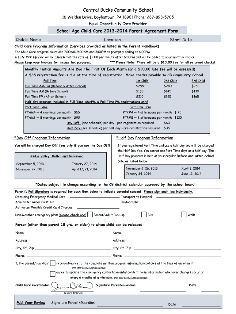 Fillable Online cbsd Central Bucks Community School Central Bucks