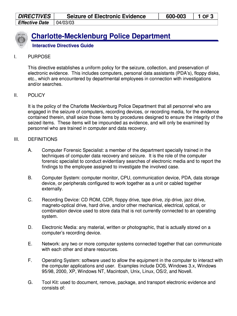 Fillable Online charmeck Seizure of Electronic Evidence charmeck Fax