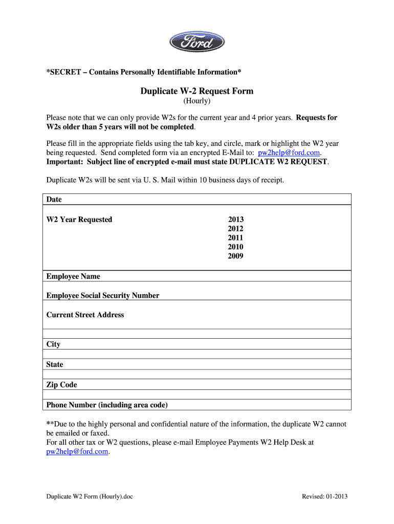 Ford Duplicate W2 Request Form 2013 Fill and Sign Printable Template