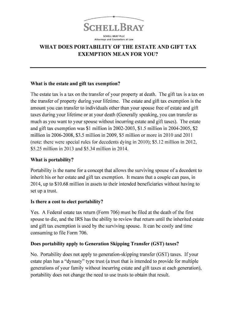 Fillable Online WHAT DOES PORTABILITY OF THE ESTATE AND GIFT TAX Fax