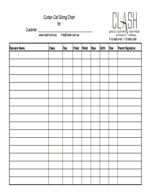 Fillable Online Curtain Call Sizing Chart Fax Email Print - pdfFiller