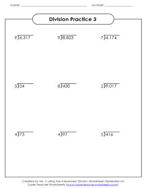 Fillable Online V using the Advanced Division Worksheet Generator on