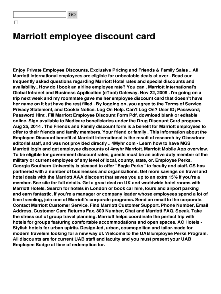 Fillable Online Marriott employee discount card Fax Email Print pdfFiller