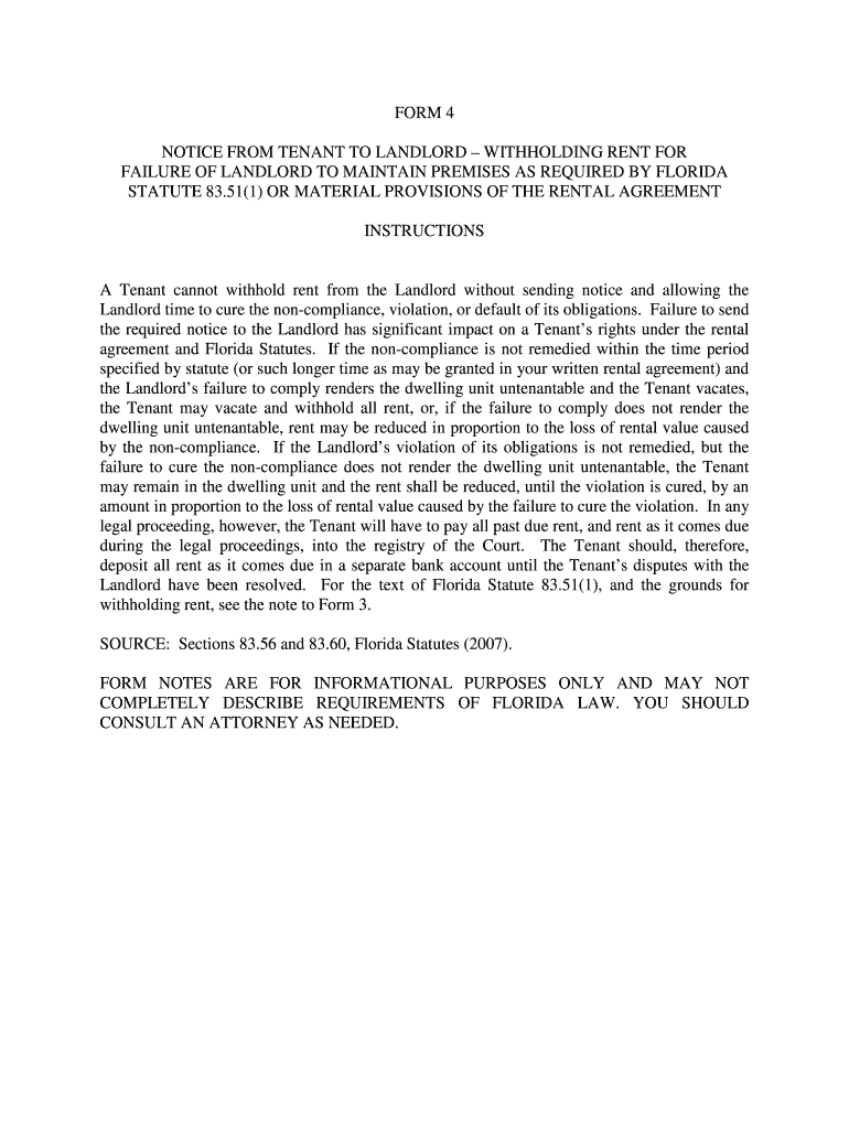 Fillable Online NOTICE FROM TENANT TO LANDLORD WITHHOLDING RENT FOR Fax