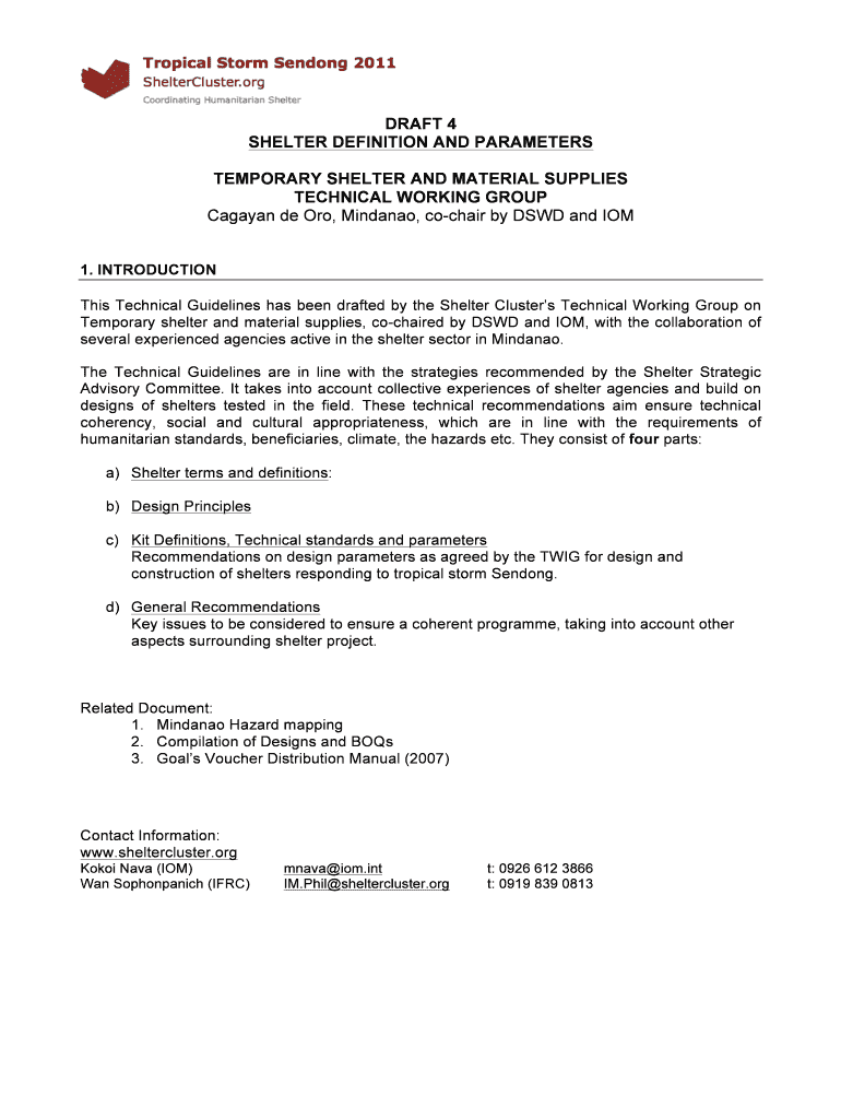Fillable Online SHELTER DEFINITION AND PARAMETERS Fax Email Print