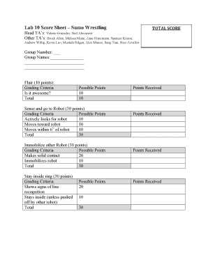 Fillable Online Lab 10 Score Sheet Sumo Wrestling Fax Email Print