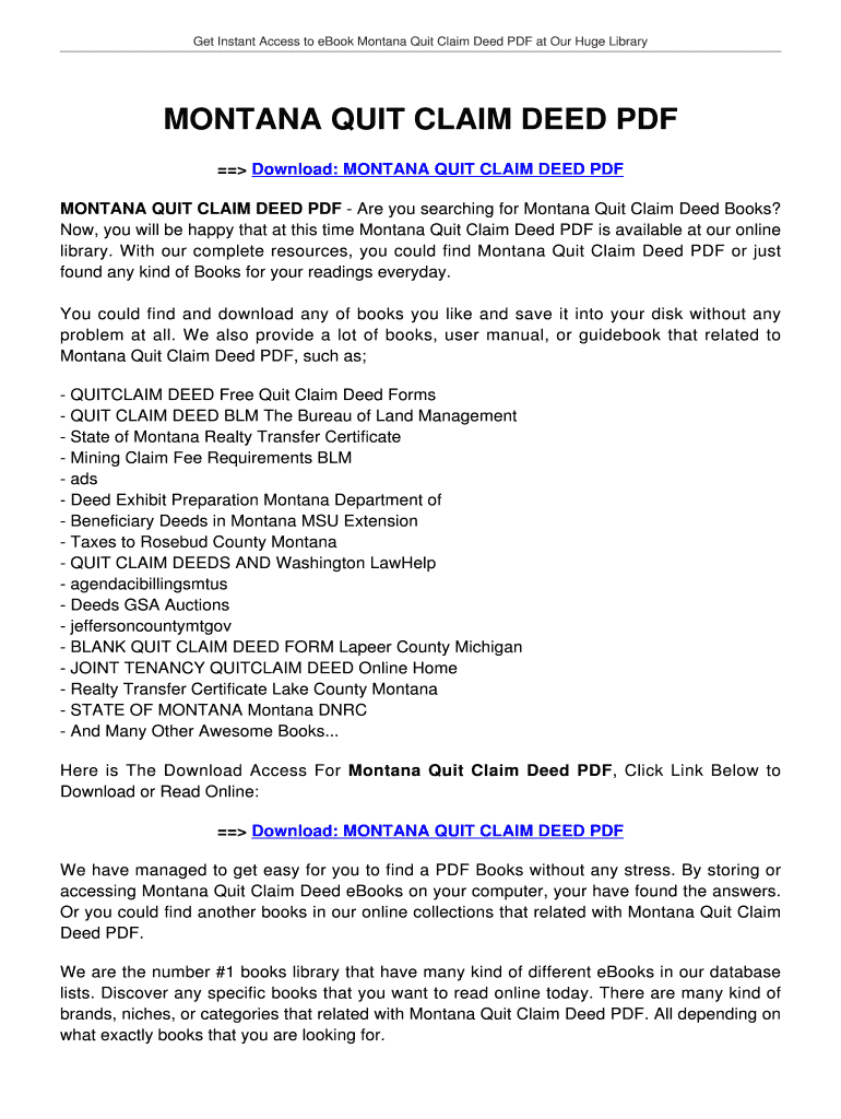 Fillable Online Get Instant Access to eBook Montana Quit Claim Deed PDF