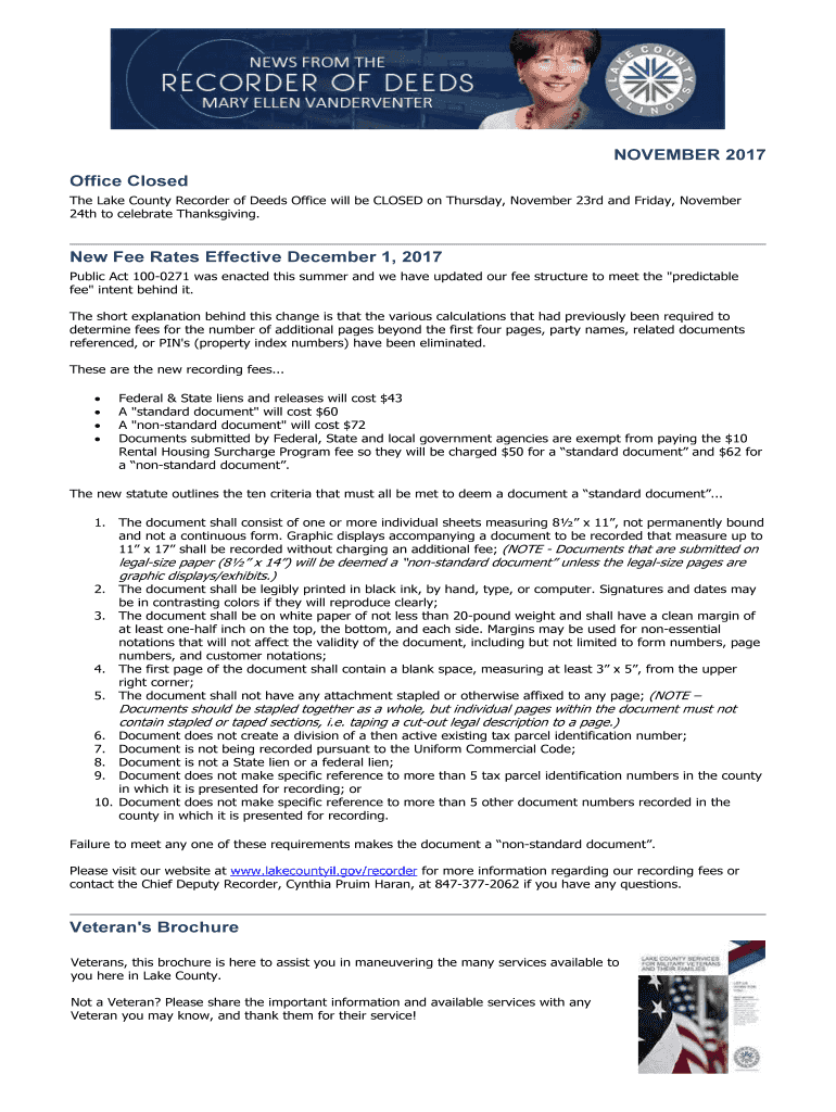 Fillable Online The Lake County Recorder of Deeds Office will be CLOSED