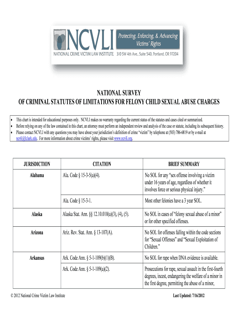 Fillable Online OF CRIMINAL STATUTES OF LIMITATIONS FOR FELONY CHILD