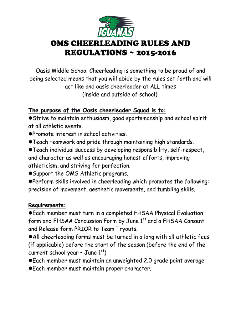 Fillable Online OMS CHEERLEADING RULES AND Fax Email Print pdfFiller