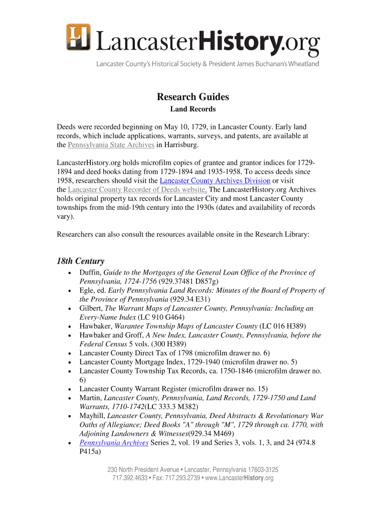 Fillable Online Deeds were recorded beginning on May 10, 1729, in