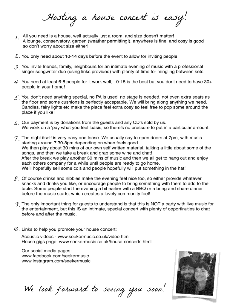 Fillable Online Hosting a house concert is easy Fax Email Print pdfFiller
