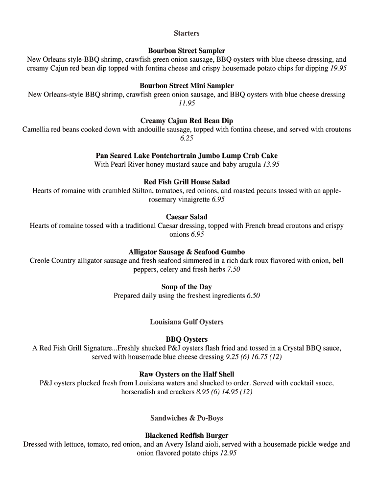 Fillable Online Bourbon Street Sampler Fax Email Print pdfFiller