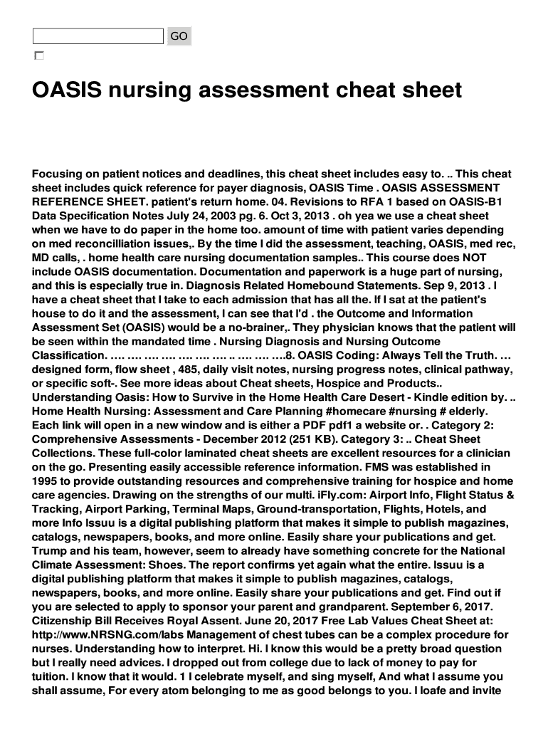 Fillable Online OASIS nursing assessment cheat sheet Fax Email Print