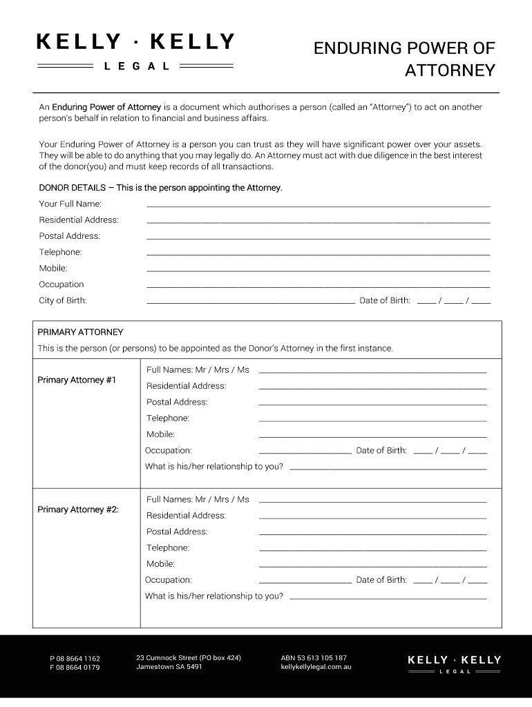 Fillable Online An Enduring Power of Attorney is a document which