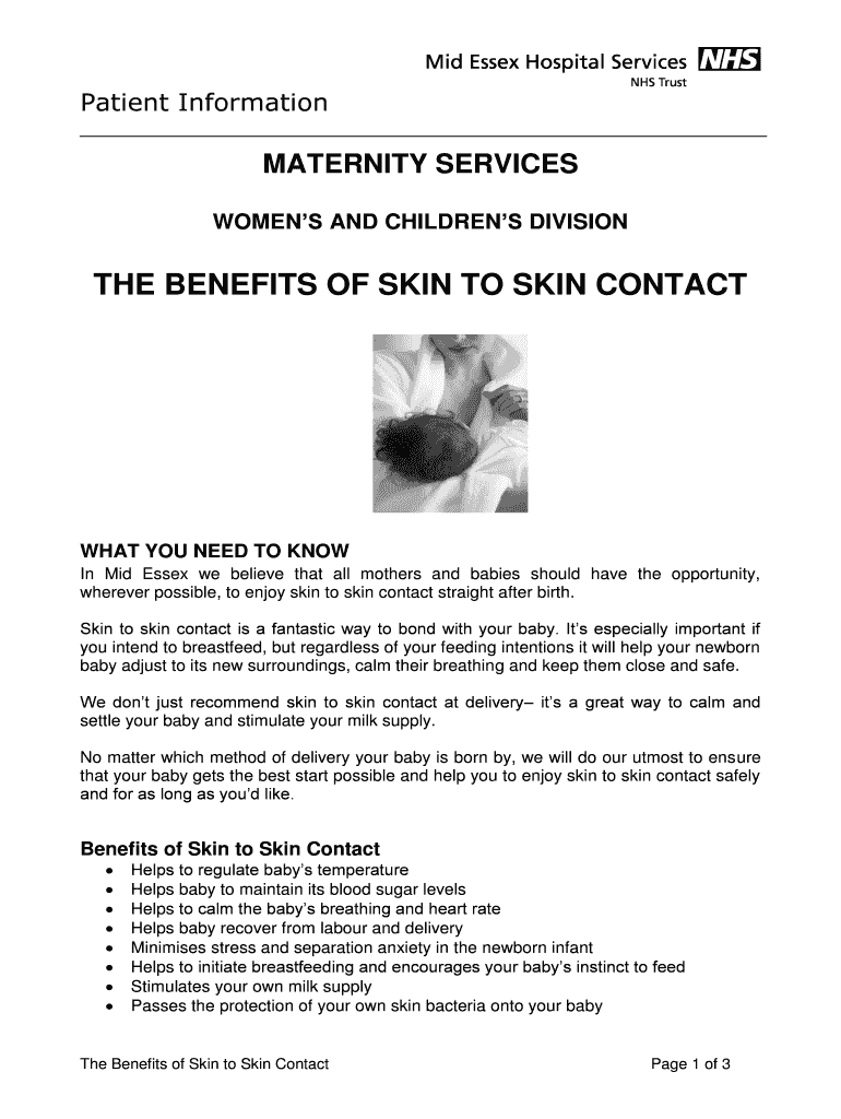 Fillable Online THE BENEFITS OF SKIN TO SKIN CONTACT Fax Email Print