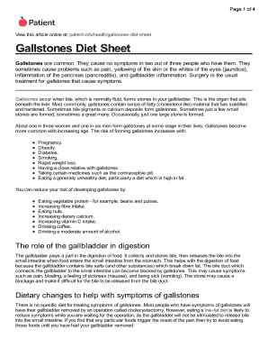 Gallstones Diet Sheet - Fill and Sign Printable Template Online